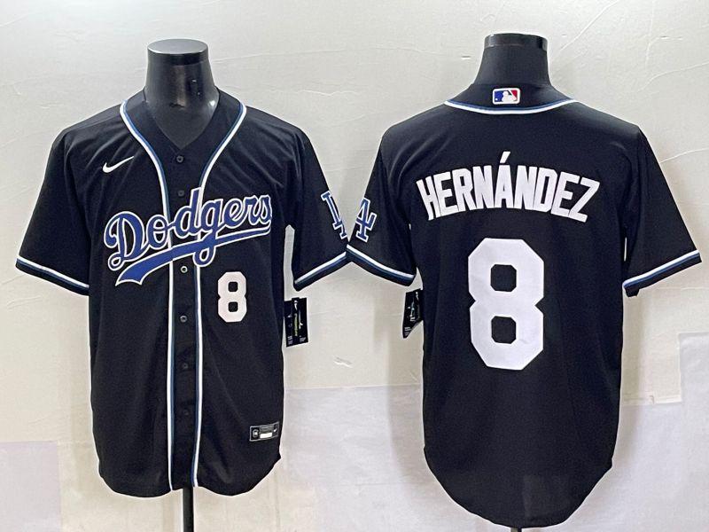Men 2025 Los Angeles Dodgers 8 Hernandez Black Three generations Fashion Nike MLB Jersey style 7043